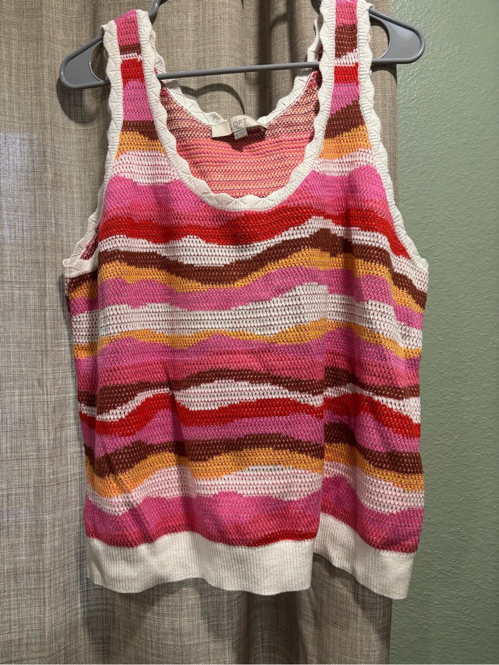 LOFT Pink Red Multi-Stripe Crochet Tank